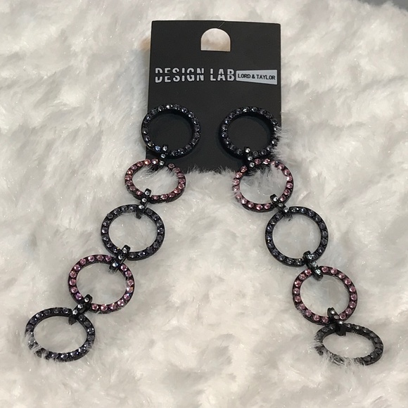 NWT Design Lab Lord & Taylor Circle Drop Earrings/Purple & Pink Rhinestones - Picture 7 of 9